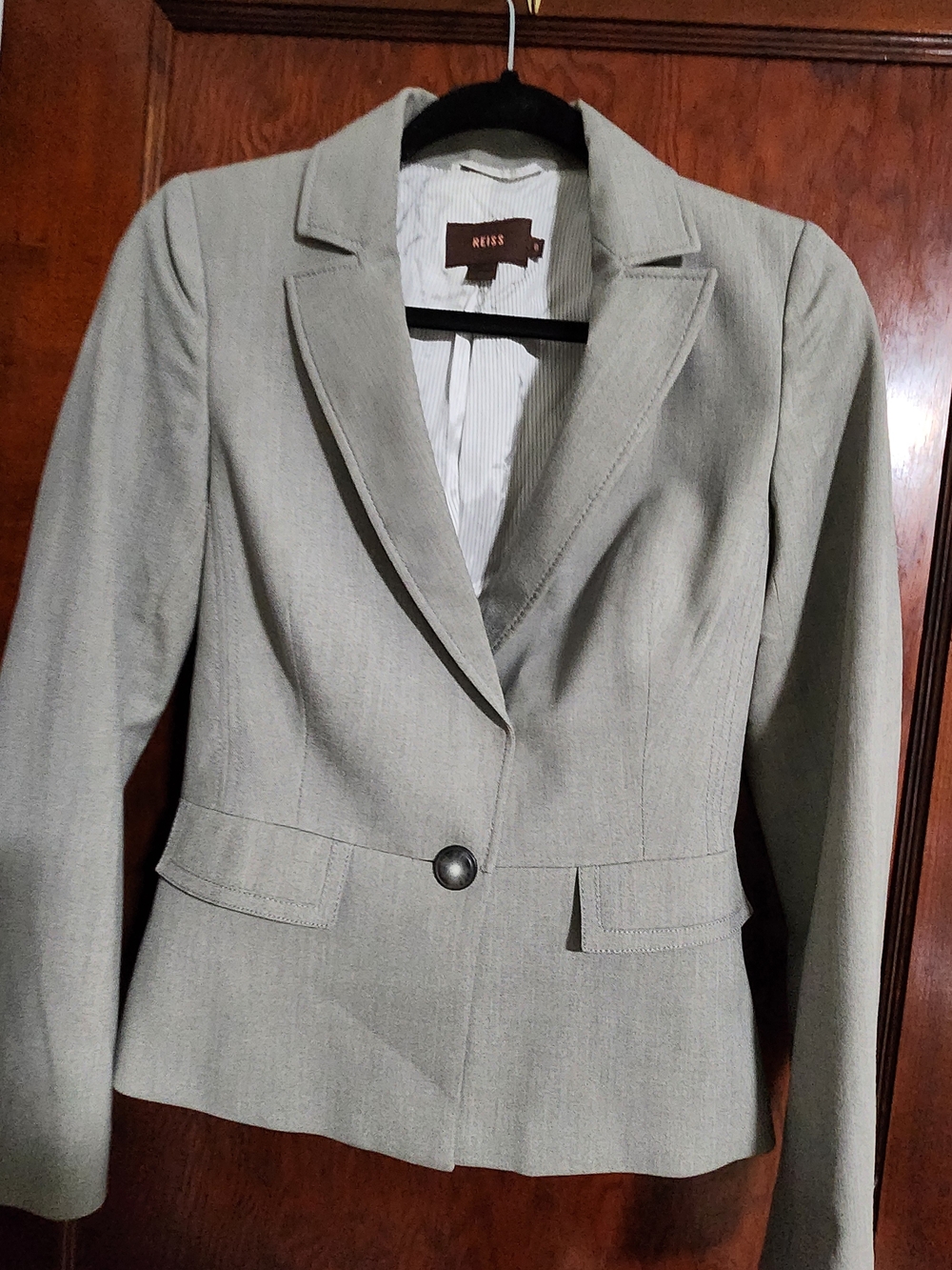 REISS Gray Tailored Single Button Blazer Suit Jacket NWOT Sz 8